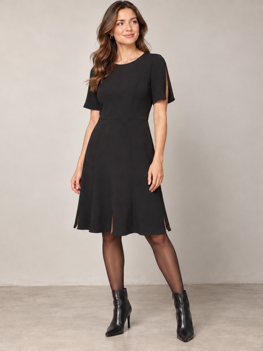Donna Morgan Black Split Sleeve Fit & Flare Dress Size 6